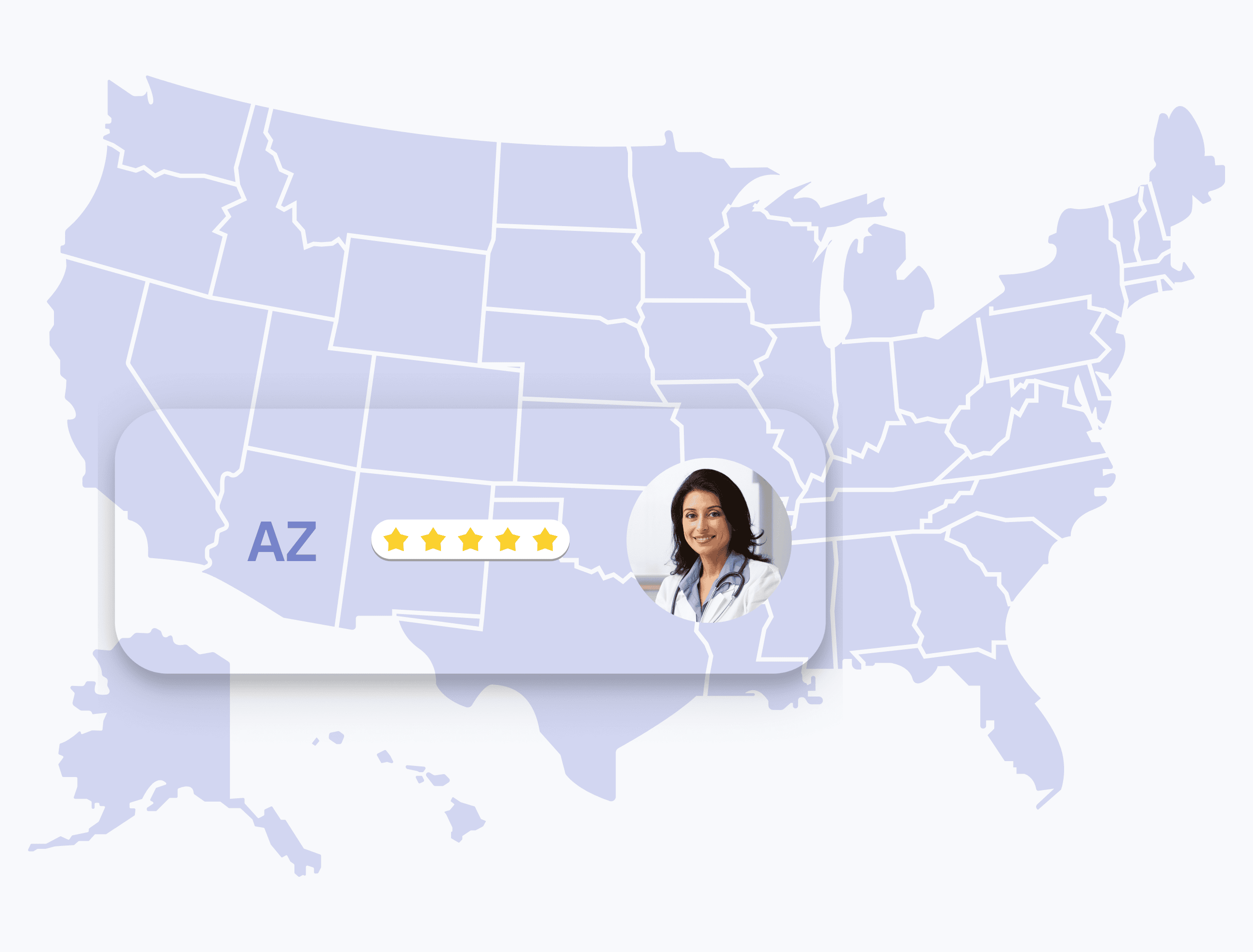 map of the united states highlighting georgia and the dermatologist's five stars ratings