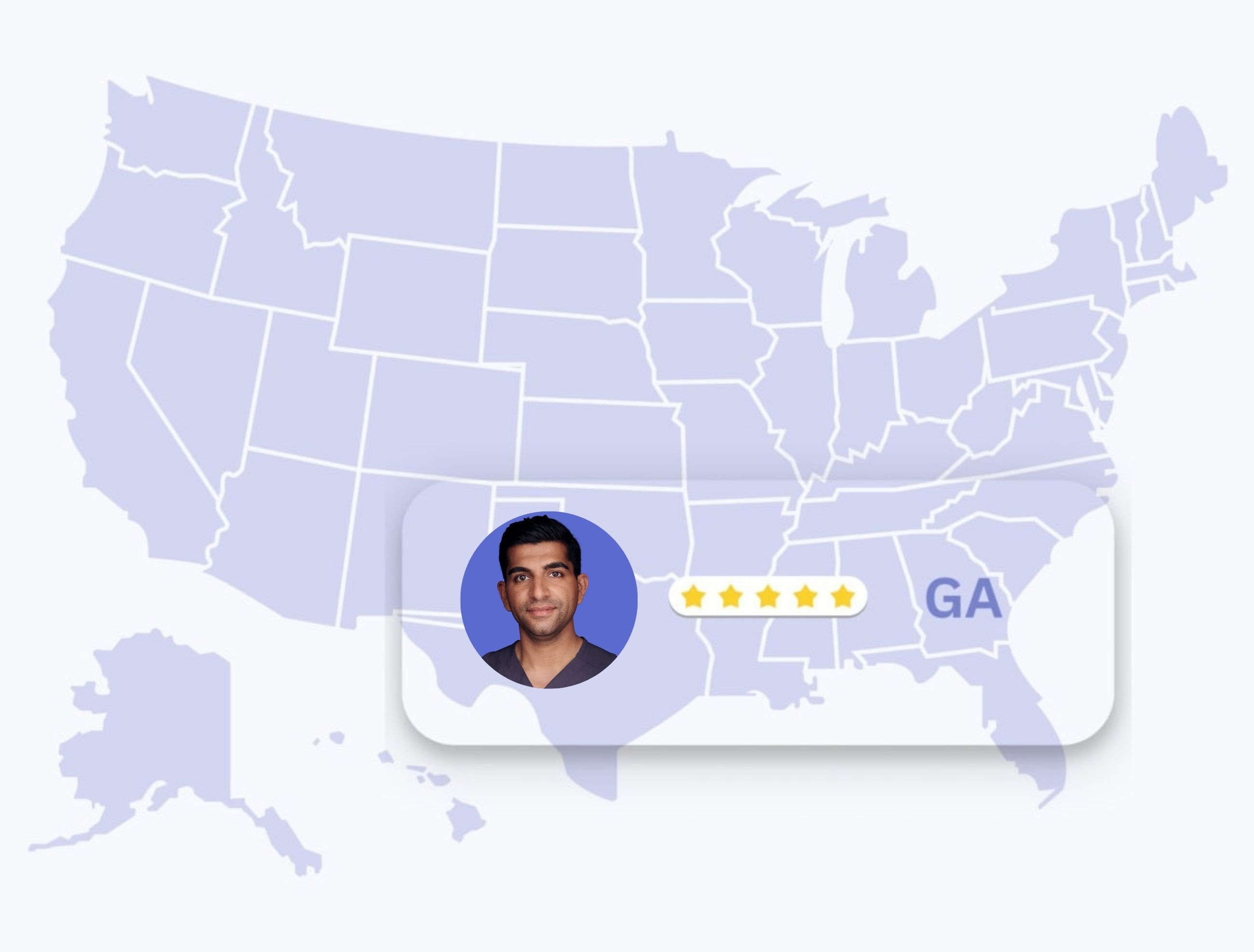 map of the united states highlighting georgia and the dermatologist's five stars ratings