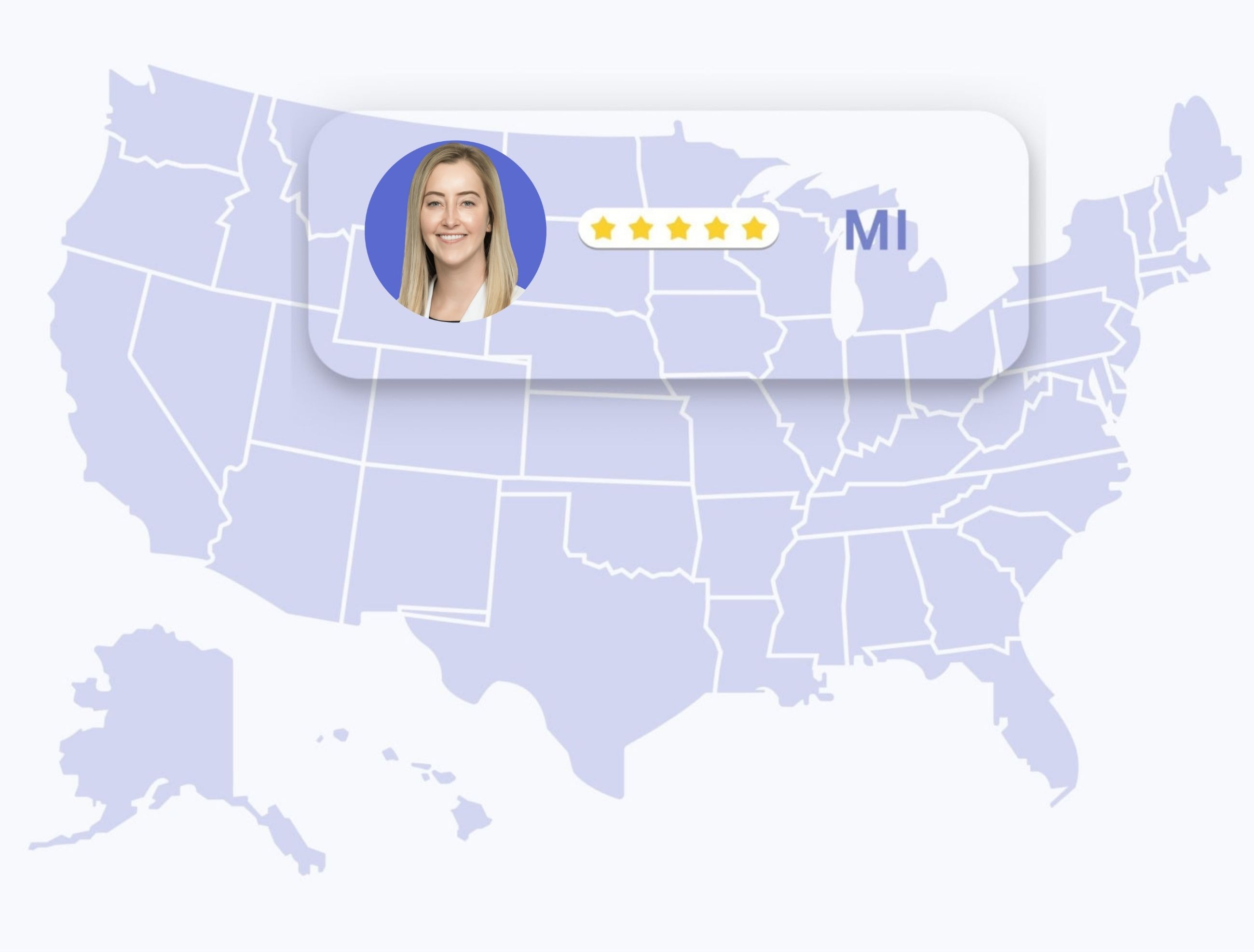 dermatologists in michigan Map of the United States with Michigan highlighted, showing dermatologist Anne Allen with a five-star rating.