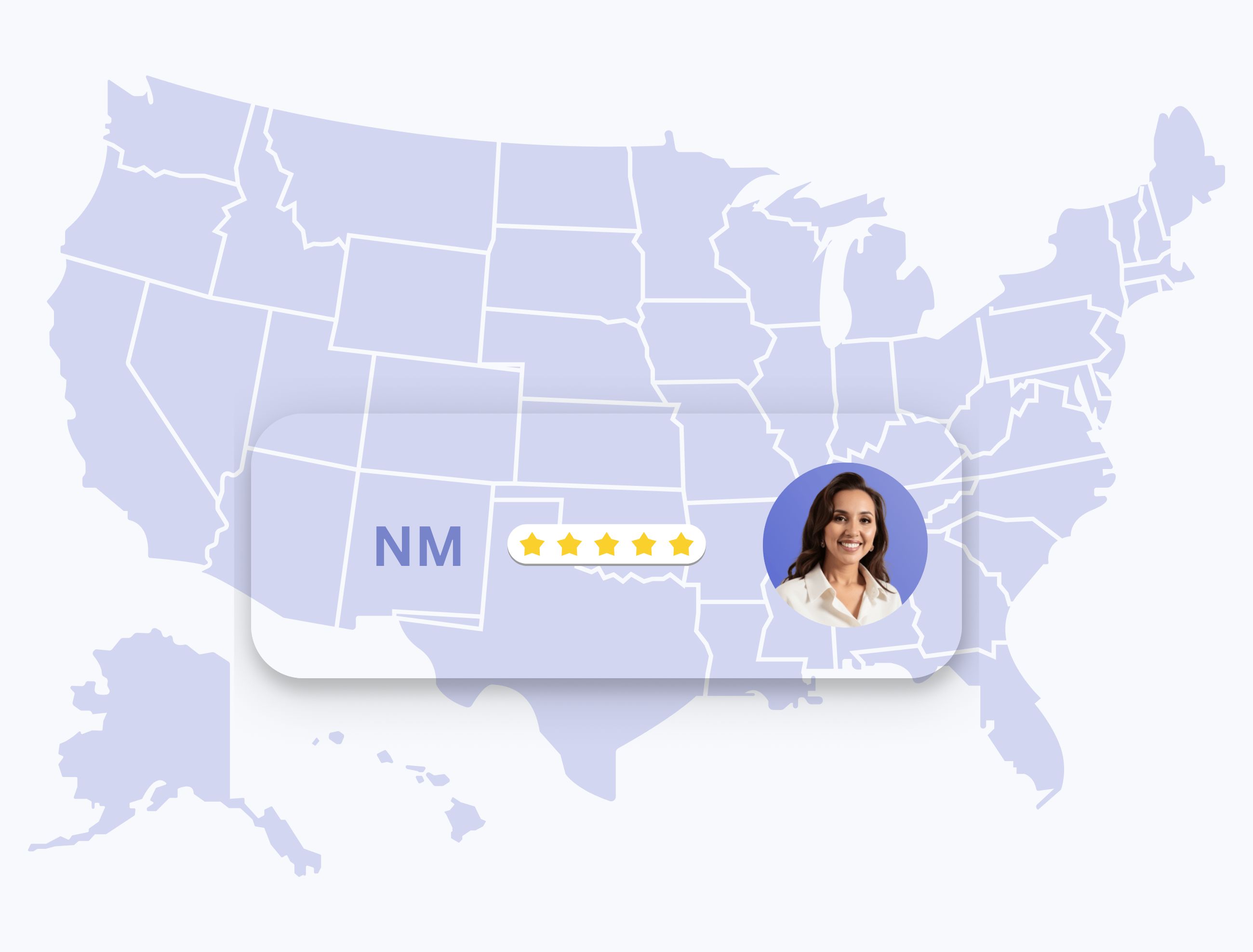 online dermatologists in new mexico Map of the United States with New Mexico highlighted, showing dermatologist Anna Chacon with a five-star rating.