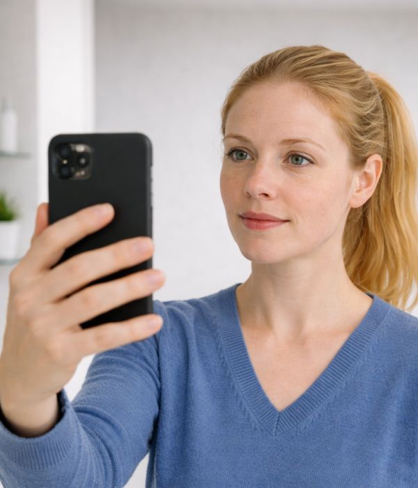 woman taking a selfie to continue your tretinoin treatment via miiskin