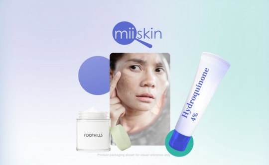 woman with melasma next to a hydroquinone cream