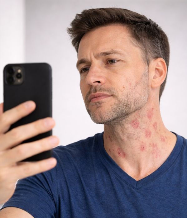 man taking photo of scabies for an online consultation via miiskin