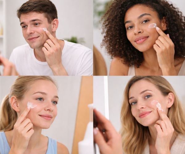 3 women and 1 men doing skin care