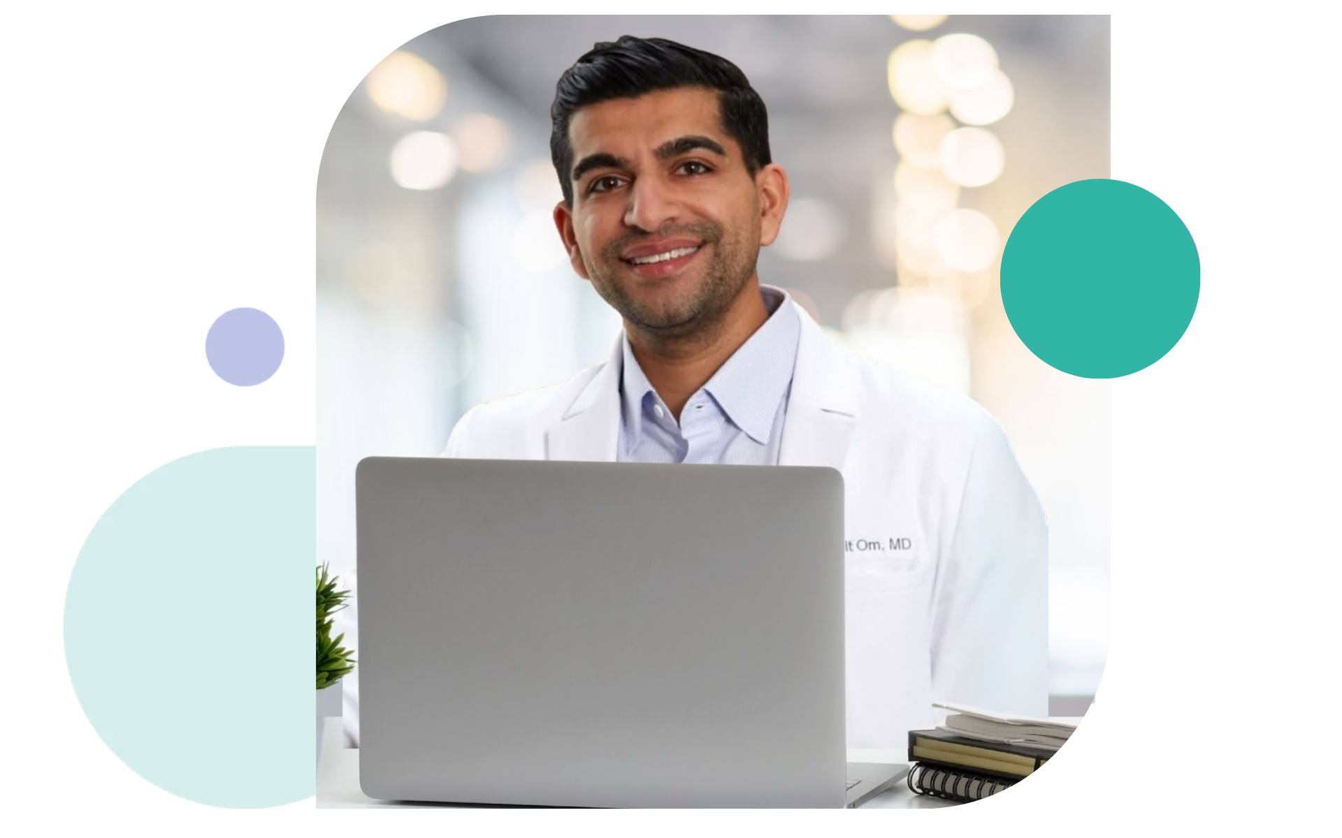 Female dermatologist in a white medical coat standing confidently, representing board-certified dermatology expertise available for telehealth consultations.